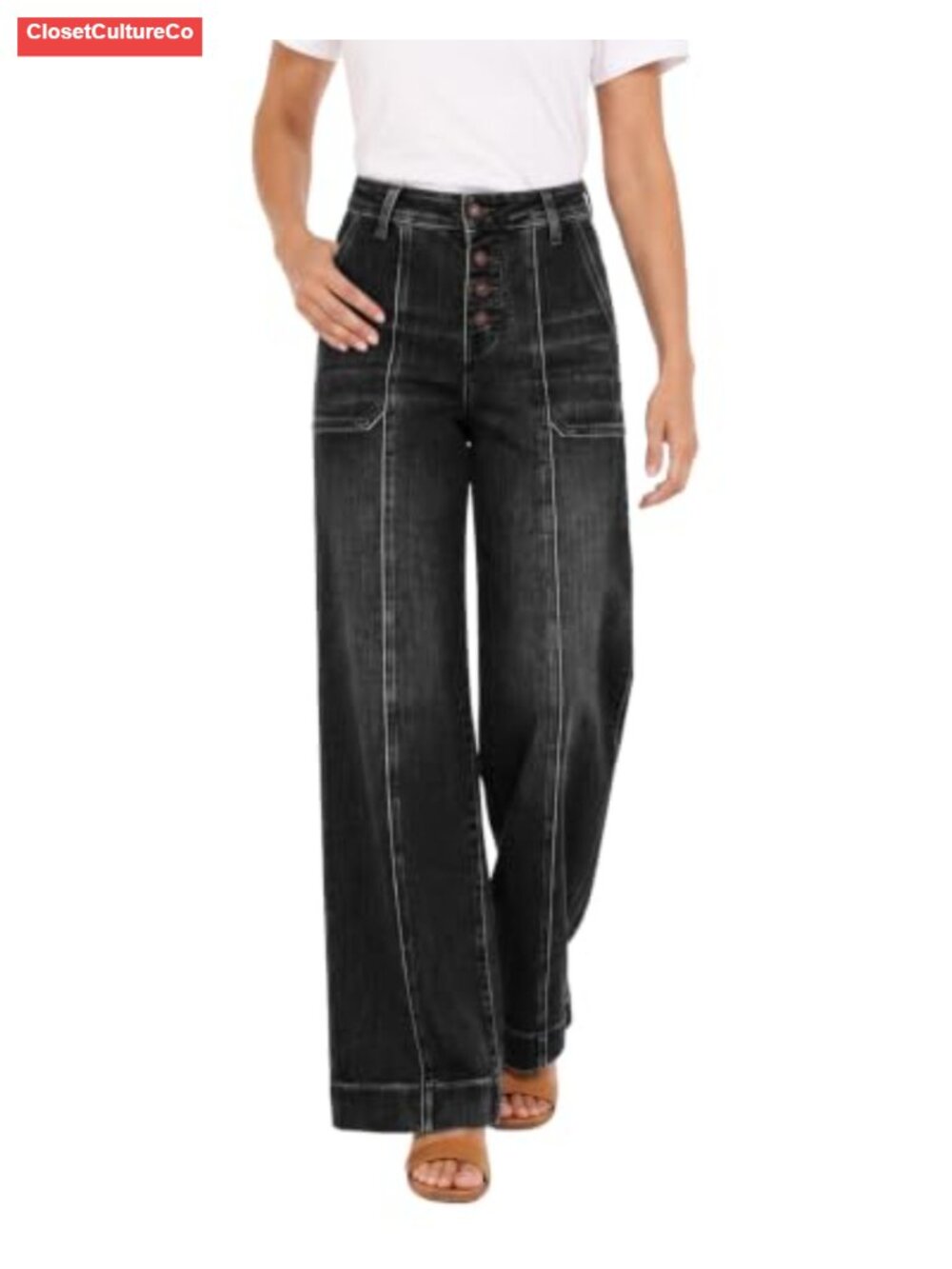 High Waisted Straight Leg Stretch Jeans Wide Leg Denim Pants